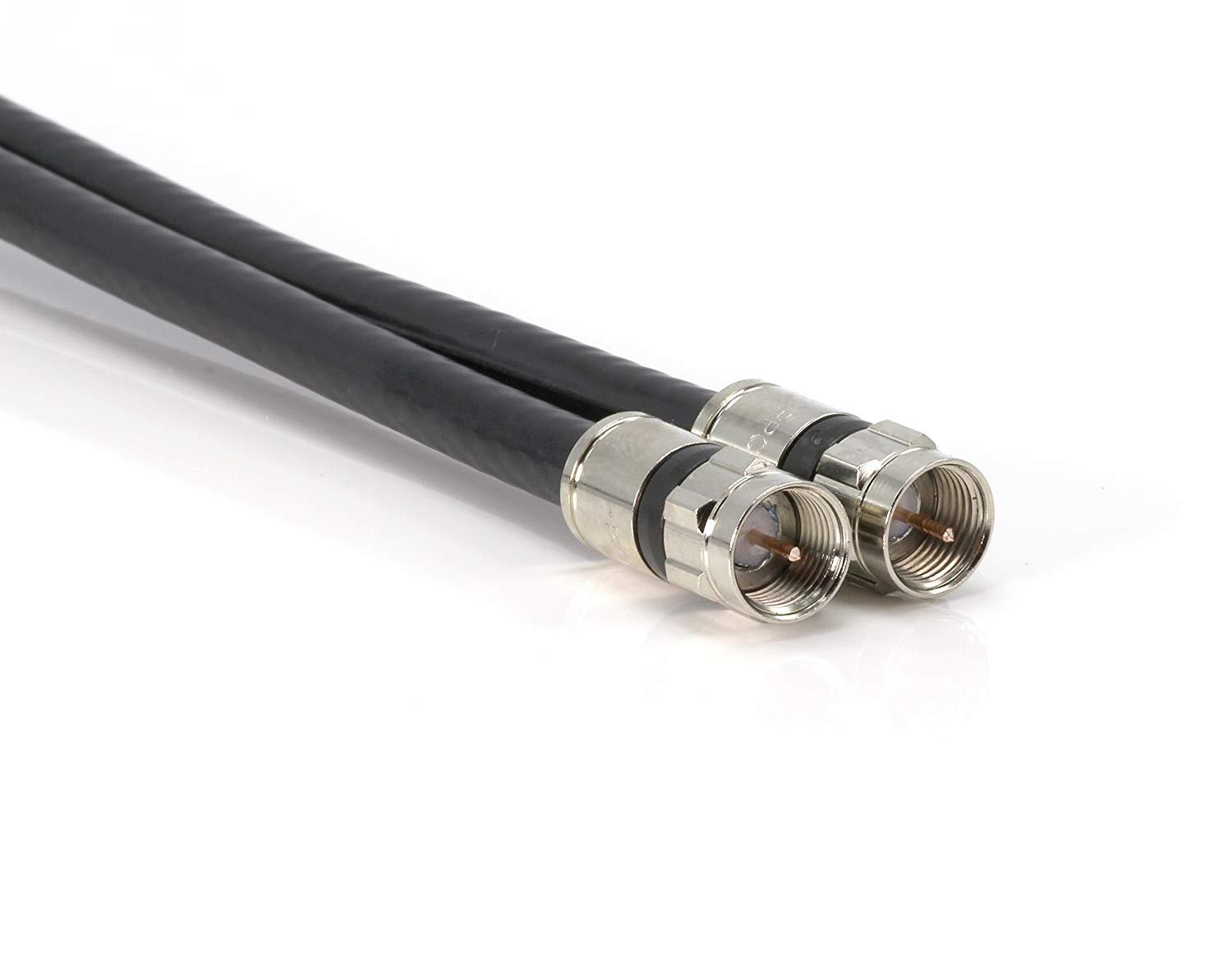 Black 200ft Dual RG6 Coax with High Quality Compression Connectors