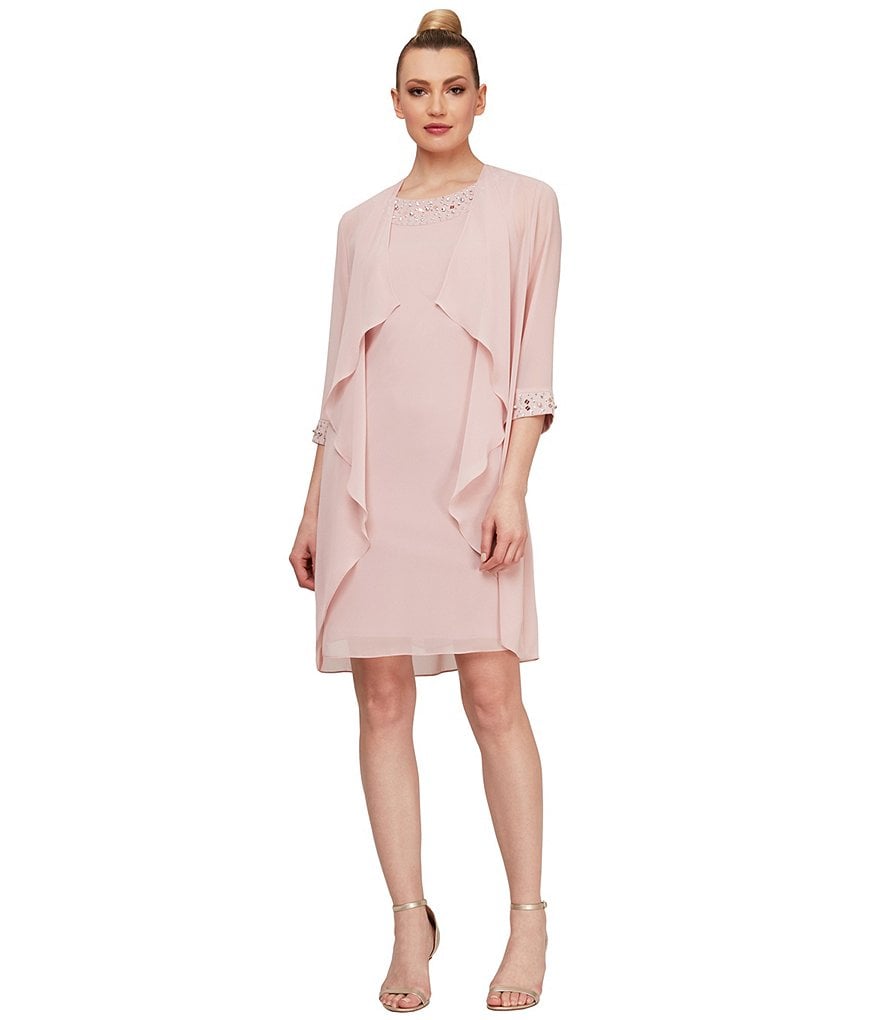 Kay Unger Long Bishop Sleeve V-Neck Crepe A-Line Dress