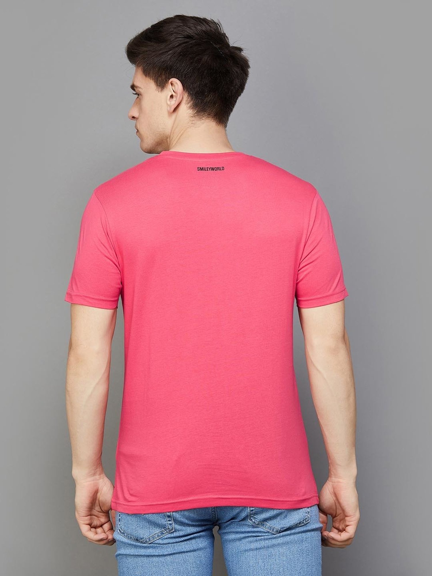 SmileyWorld Pink Regular Fit Printed Crew T-Shirt