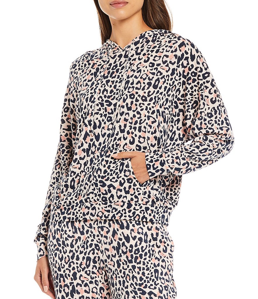Honeydew Intimates Travel Light Leopard Print Long Sleeve Jersey Coordinating Lounge Hoodie