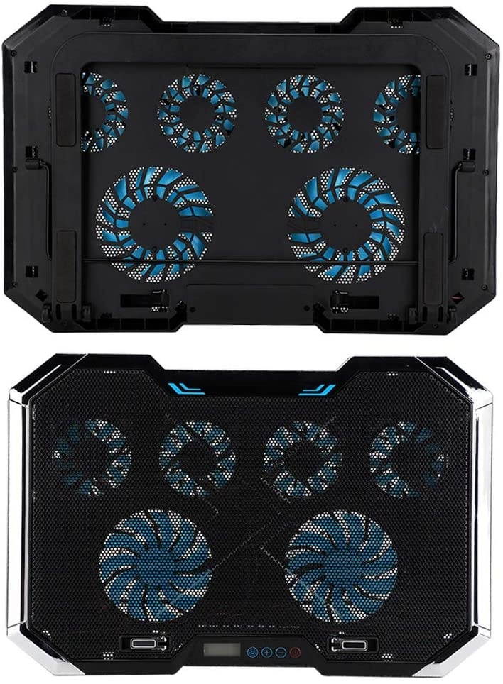 RGB Laptop Cooling Pad with 6 Quiet LED Fans 5 Heights Adjustable and Phone Stand, Dual USB Ports Gaming Laptop Cooler for 11"-18" Gaming Laptops (Blue)