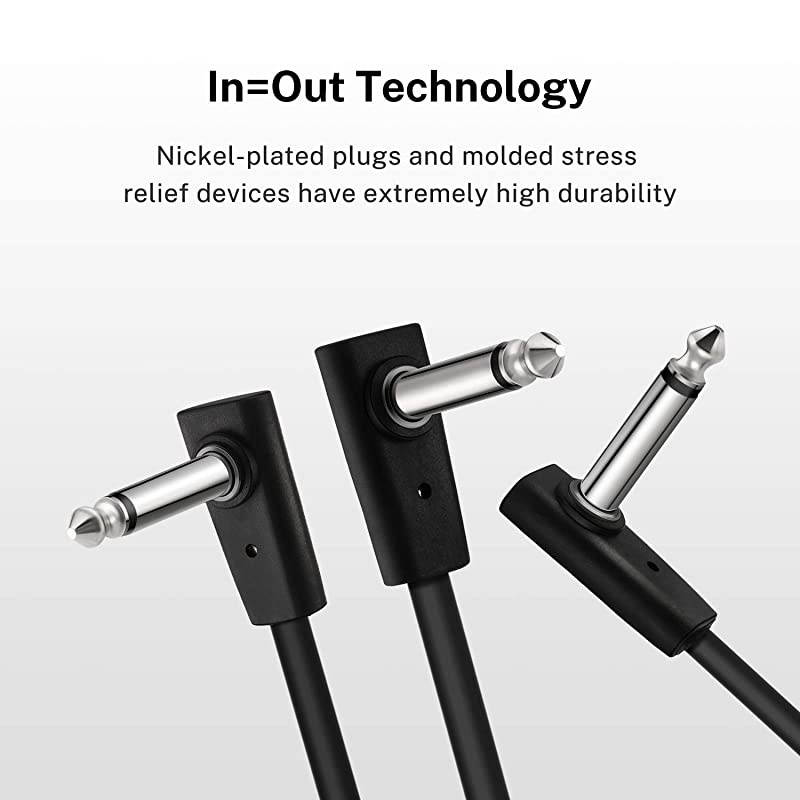 Flat Patch Cables for Guitar Effect Pedal 6 Inch Save Space Clear Sound 1/4" TS Right Angle 3 Packs