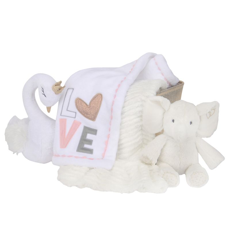 Lambs & Ivy Pink/Gold 5-Piece Baby Gift Basket - Pink, Gold, White, Love, Hearts