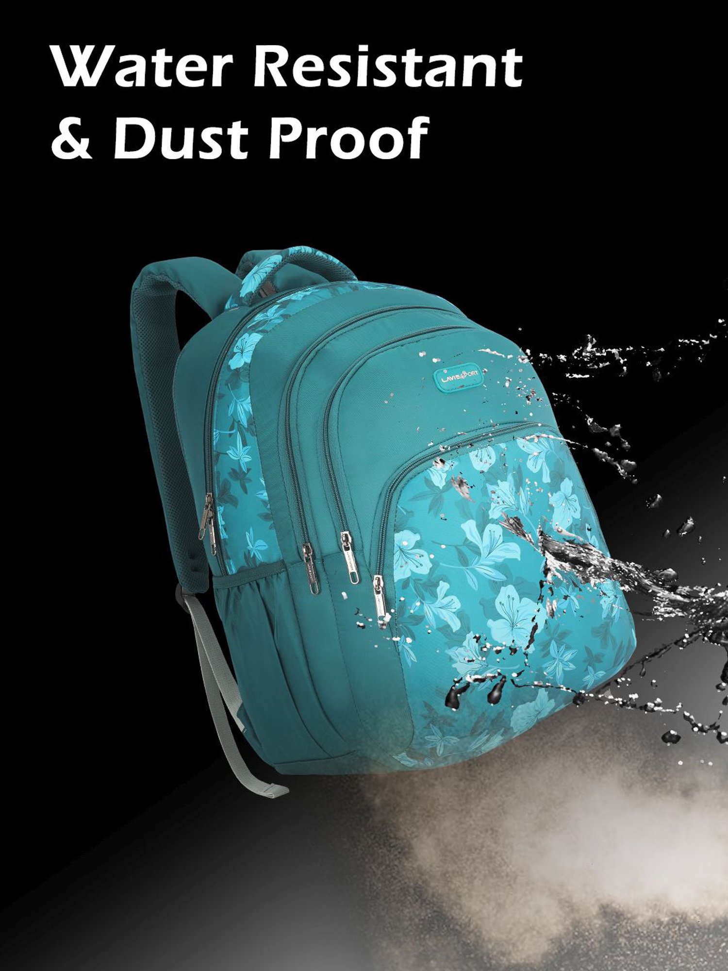 Lavie Sport Cherry Blossom 39L Printed School Backpack with Rain cover for Girls (Teal)