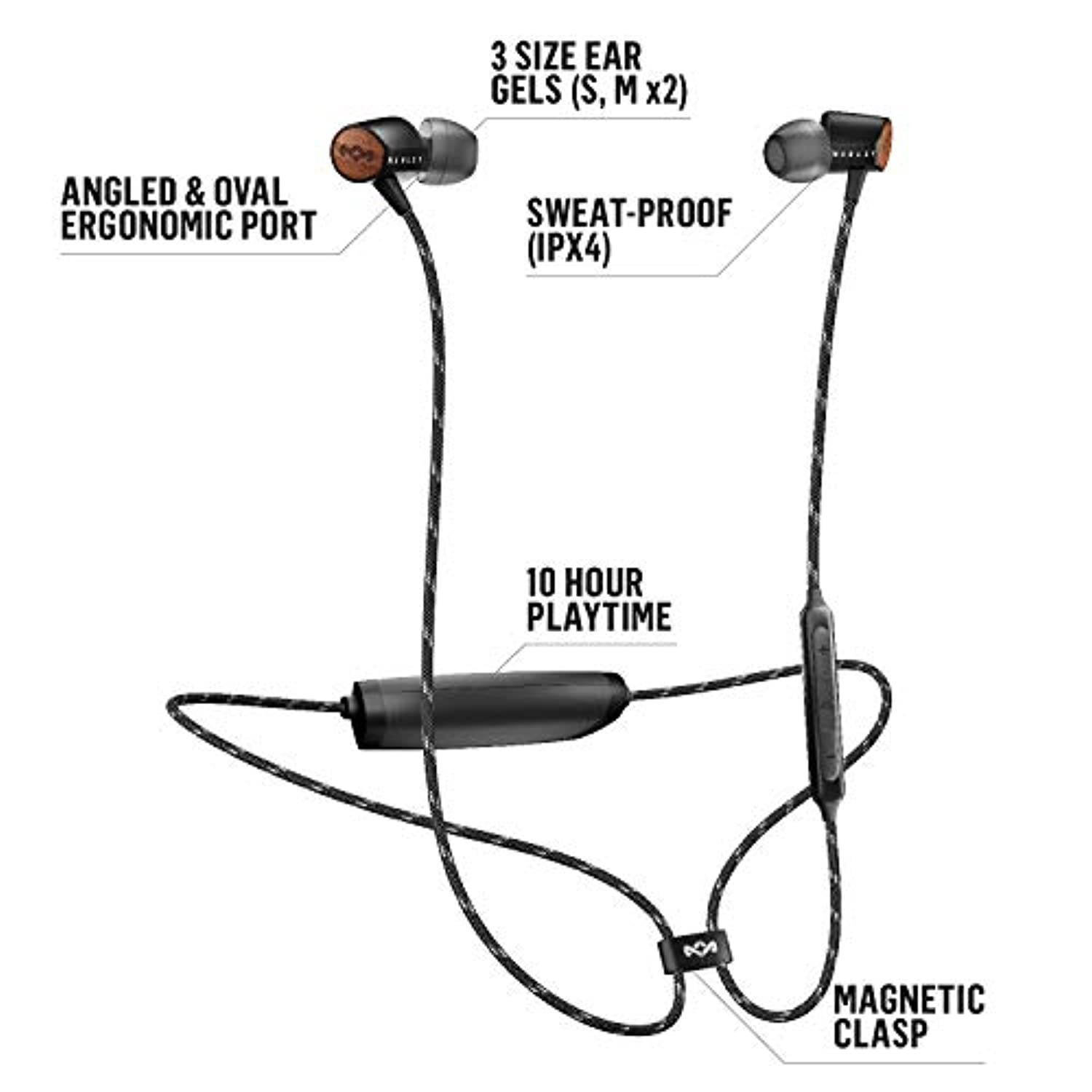 House of Marley Uplift 2 Wireless Headphones with Microphone, Black (EM-JE103-SB)