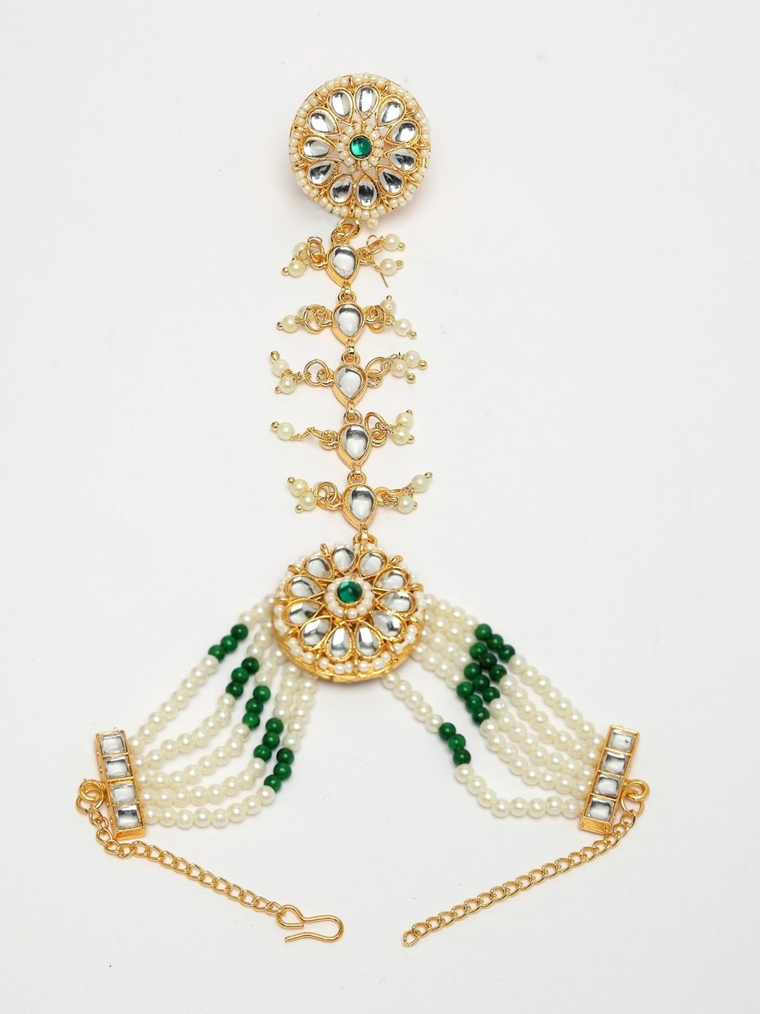 NVR Women's Green Gold-Plated Stone Studded Handcrafted Ring Bracelet