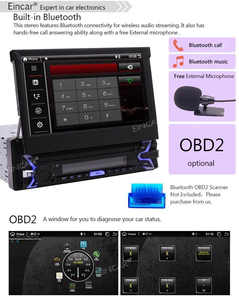 EINCAR Android 9.0 Car Stereo Single Din with GPS Navigation in Dash WiFi Bluetooth 1 Din Headunit Car Auto Video Radio Player Fastboot AUX-in USB SD 7 Inch Capacitive Touch Screen