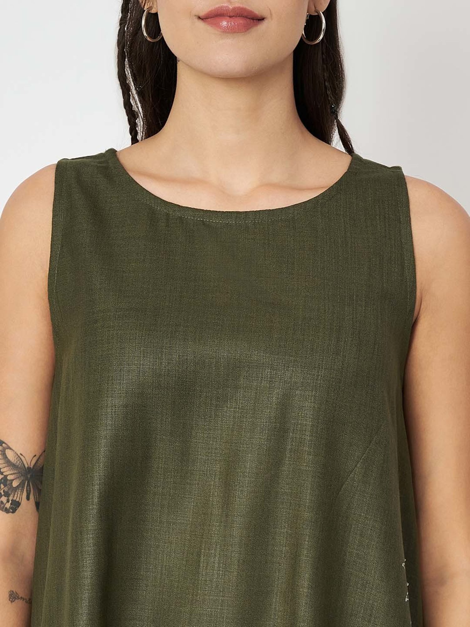 9rasa Olive Printed A Line Ethnic Dress