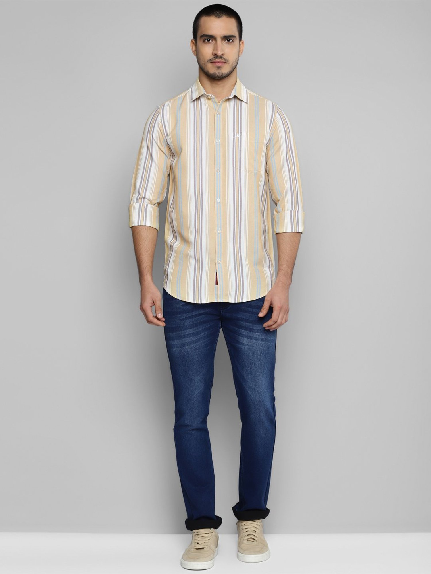 Allen cooper Multicolor Regular Fit Striped Cotton Shirt