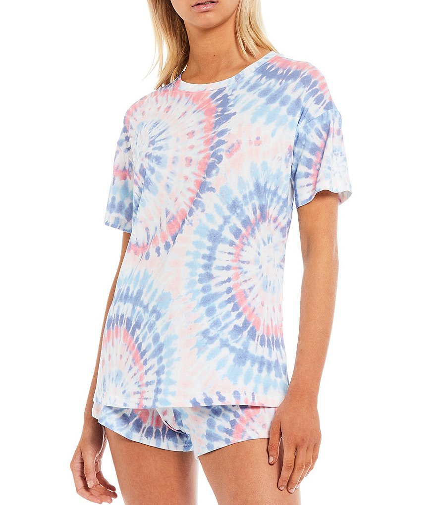 Jasmine & Ginger Multicolor Tie-Dye Print Jersey Knit Coordinating Sleep Tee