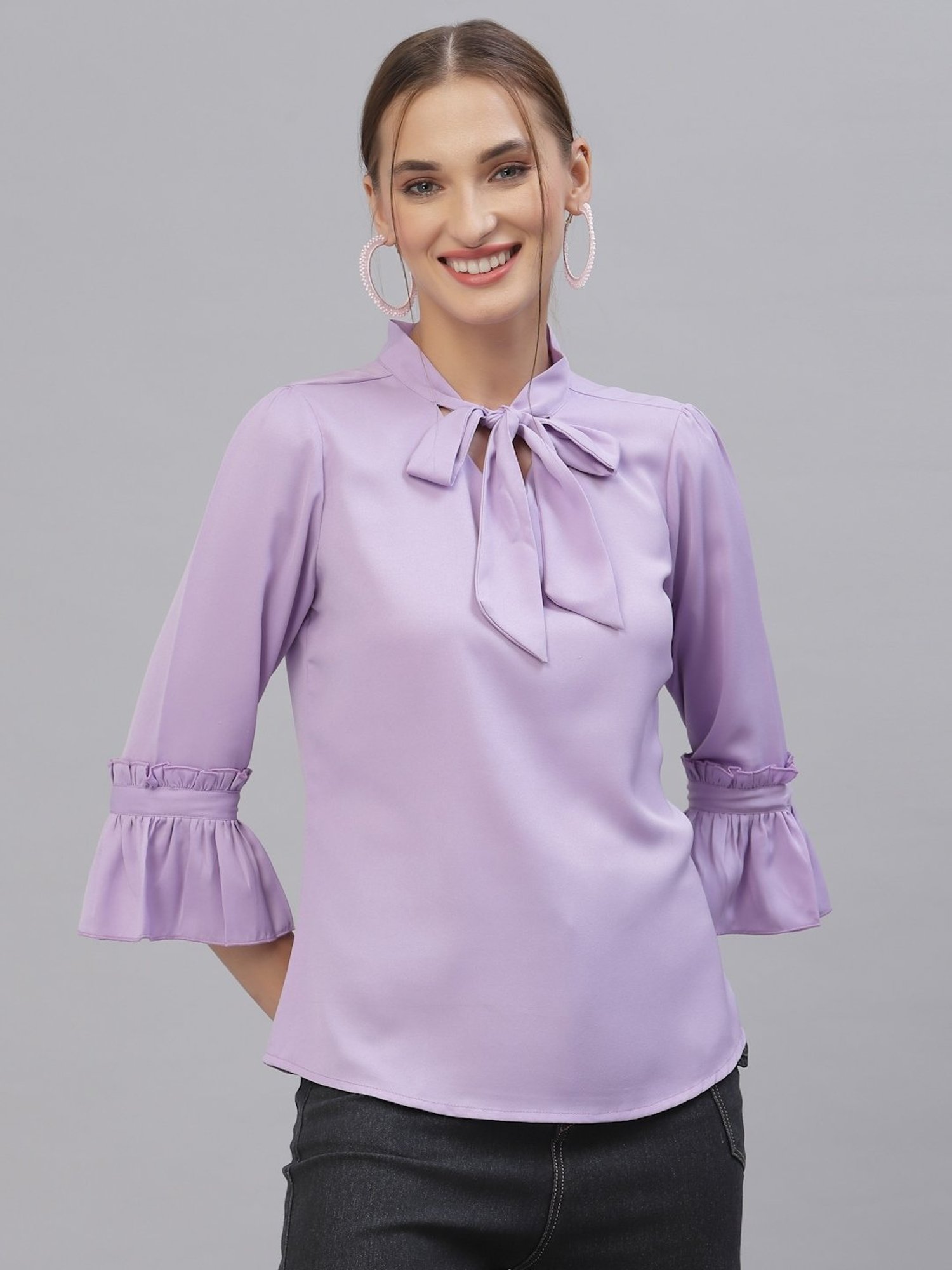 Style Quotient Women Solid Lilac Polymoss Regular smart casual Top