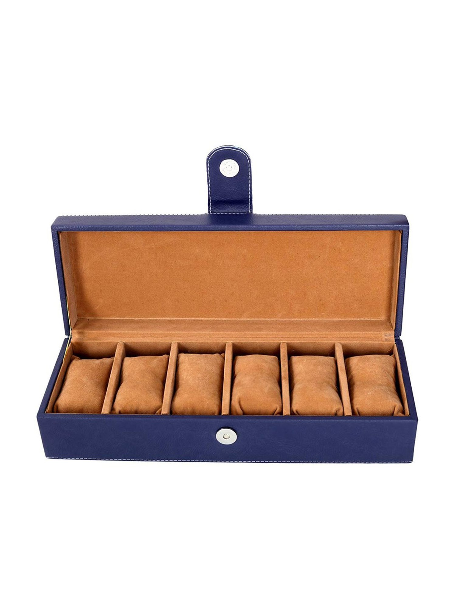 Leather World Blue Watch Box Holder Organizer Case in 6 Slots