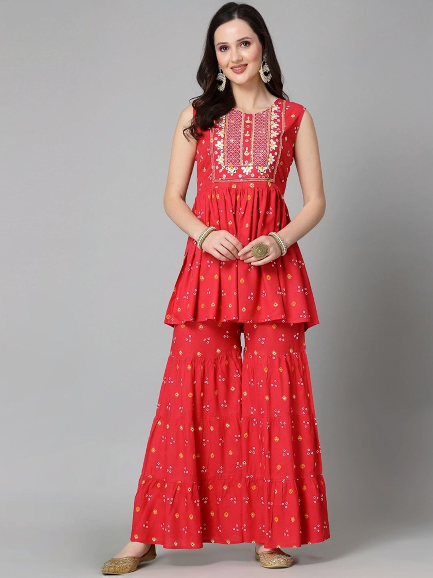 Stylum Coral Embroidered Kurta & Sharara Set With Dupatta