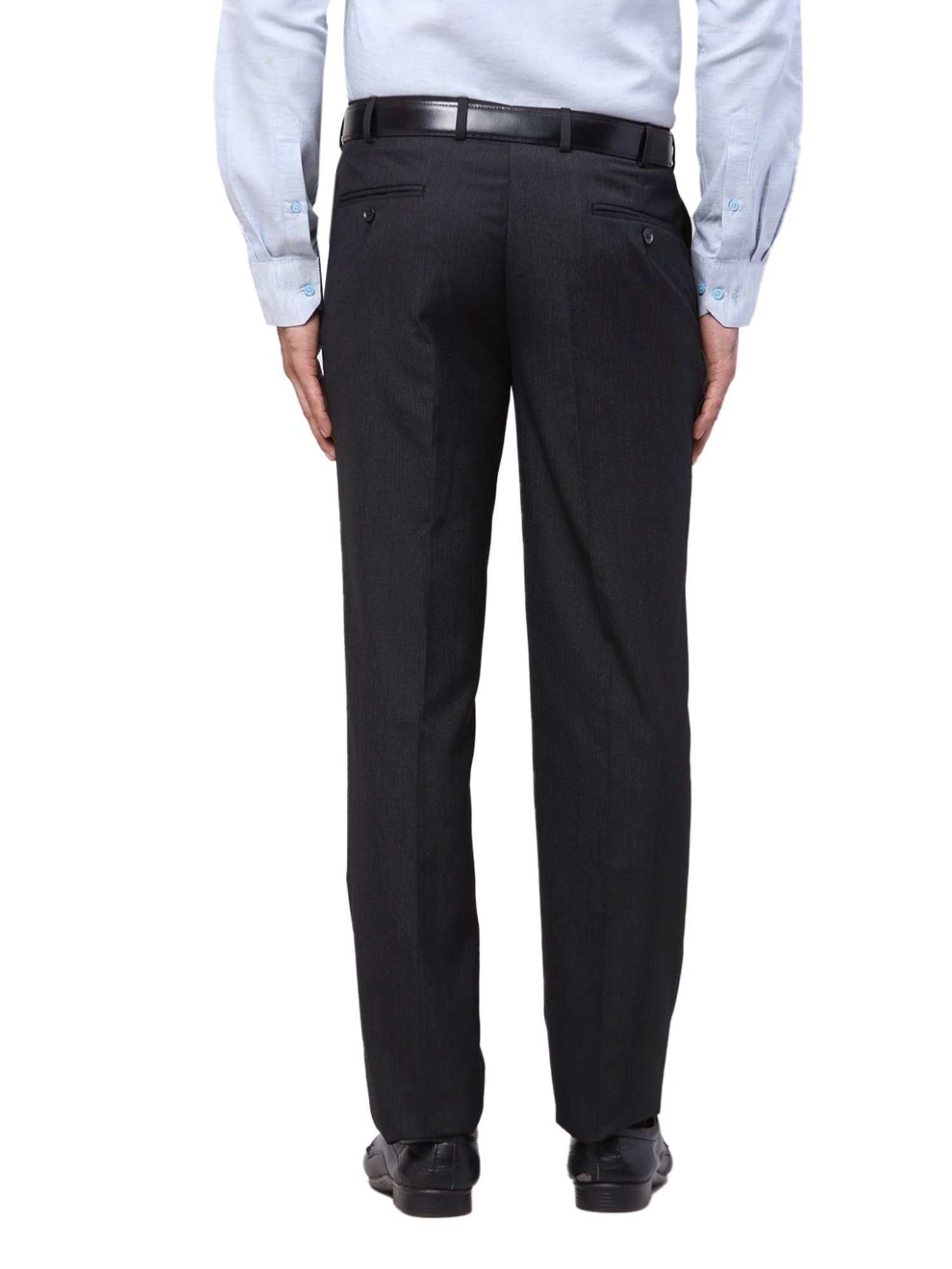 Park Avenue Black Regular Fit Striped Trousers