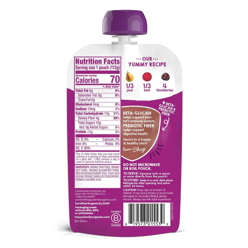HappyTot Super Bellies Organic Pears Beets & Blackberries Baby Food Pouch - 4oz