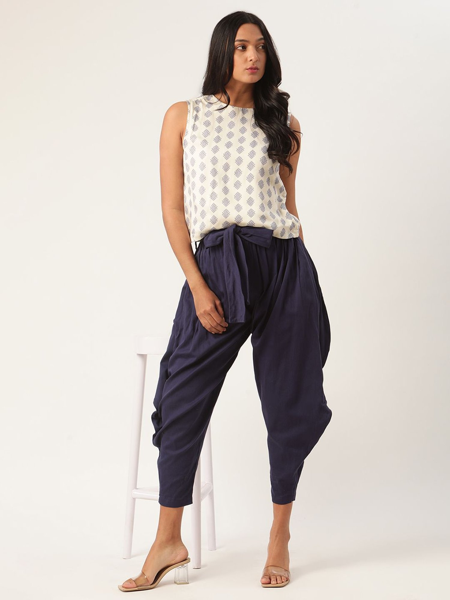 Rooted Blue Cotton Dhoti Pants