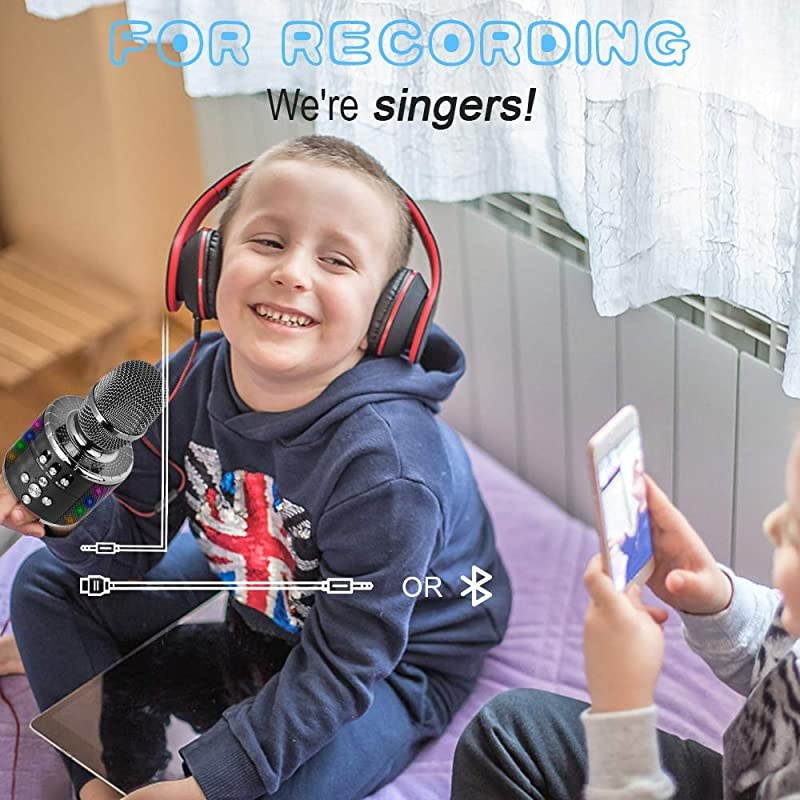 Wireless Bluetooth Karaoke Microphone with Controllable LED Lights Portable Handheld Karaoke Speaker Machine Christmas Birthday Home Party for AndroidiPhonePC or All SmartphoneSpace Gray