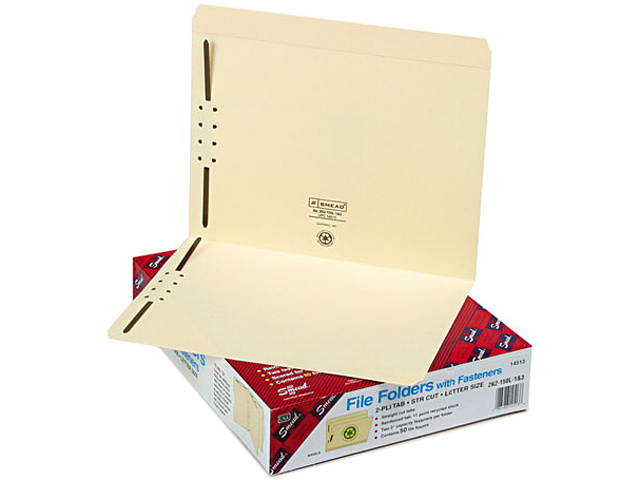 Smead 14513 Folders, Two Fasteners, Straight Cut Top Tabs, Letter, Manila, 50/Box