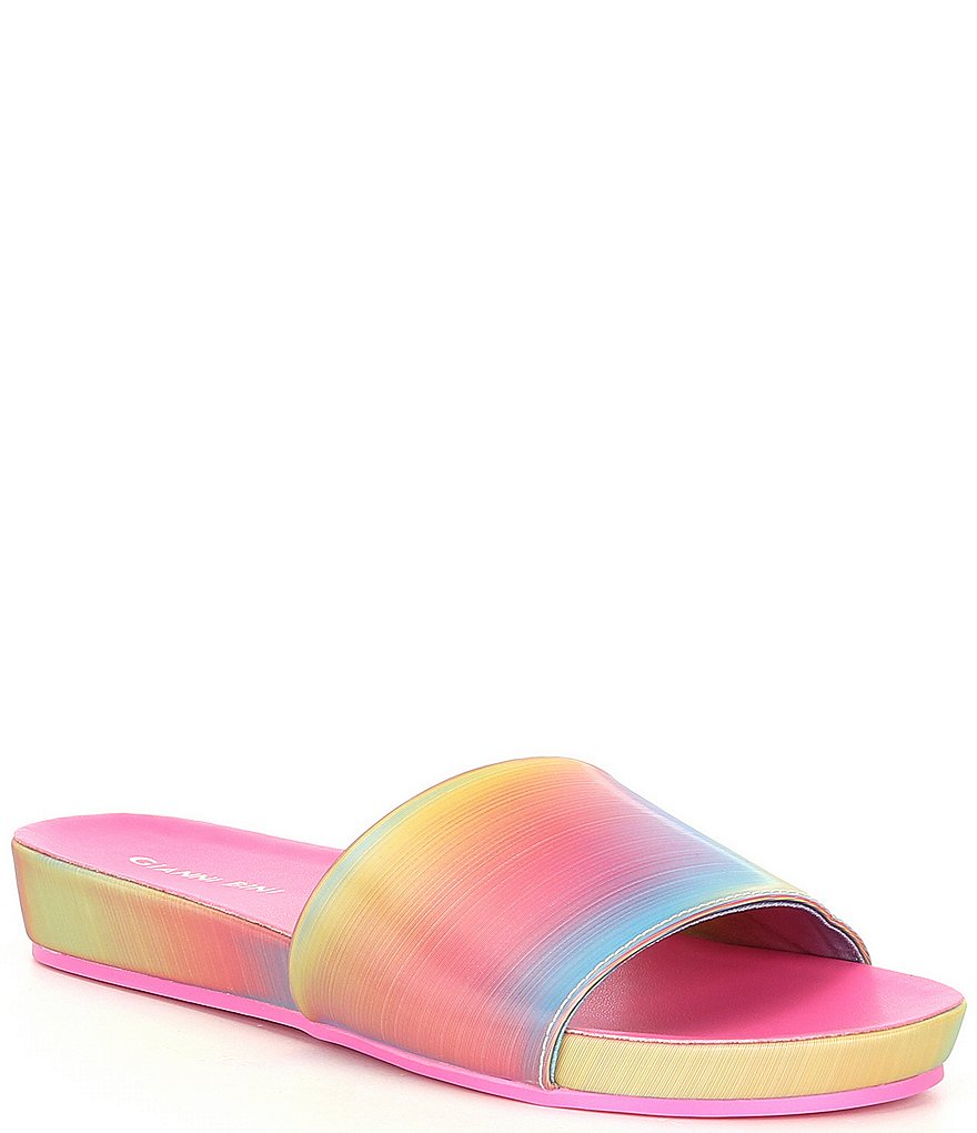 Gianni Bini Summatime Rainbow Banded Wedge Pool Slides