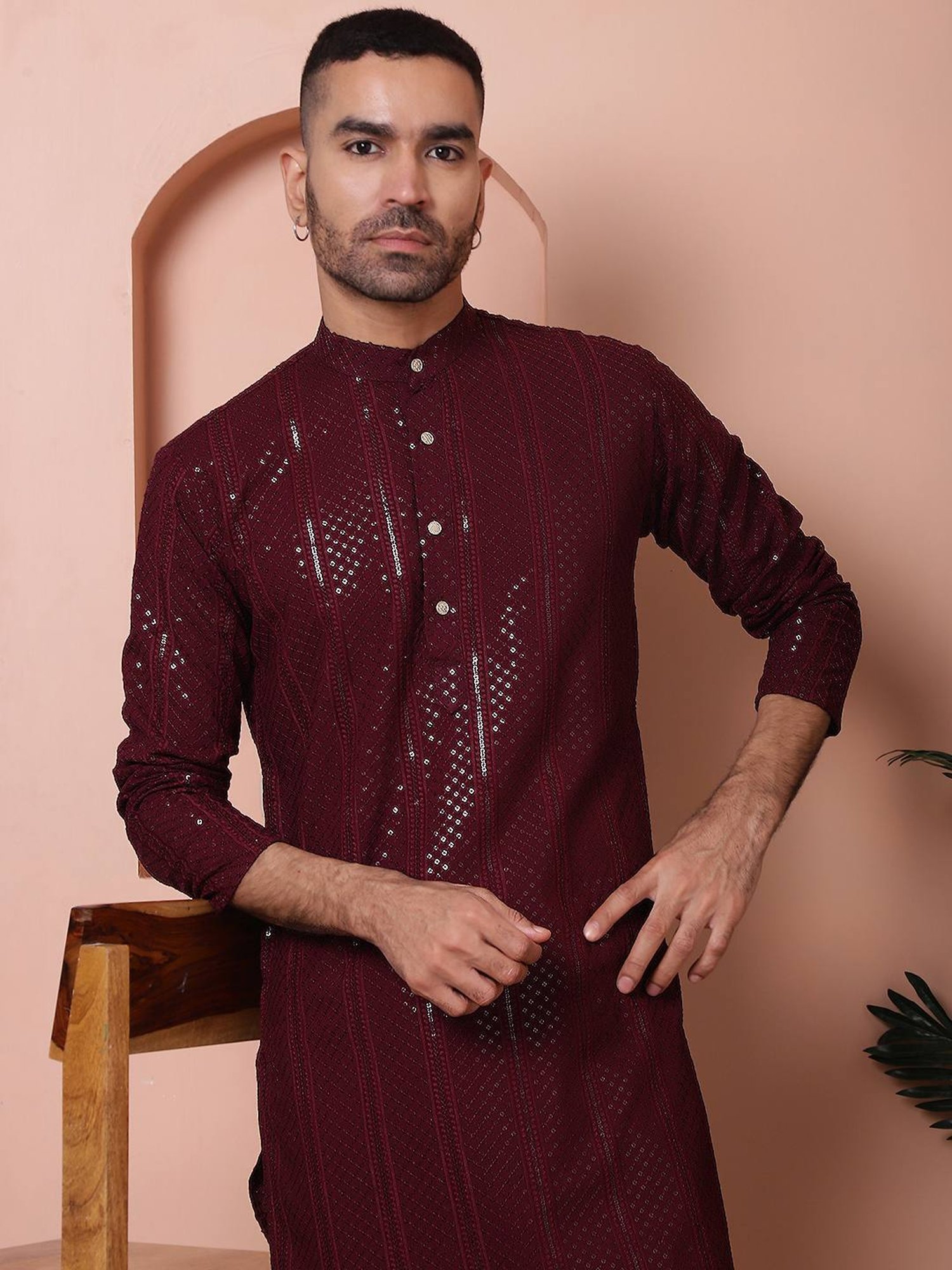 Jompers Purple Ragular Fit Embroidered Kurta Bottom Set