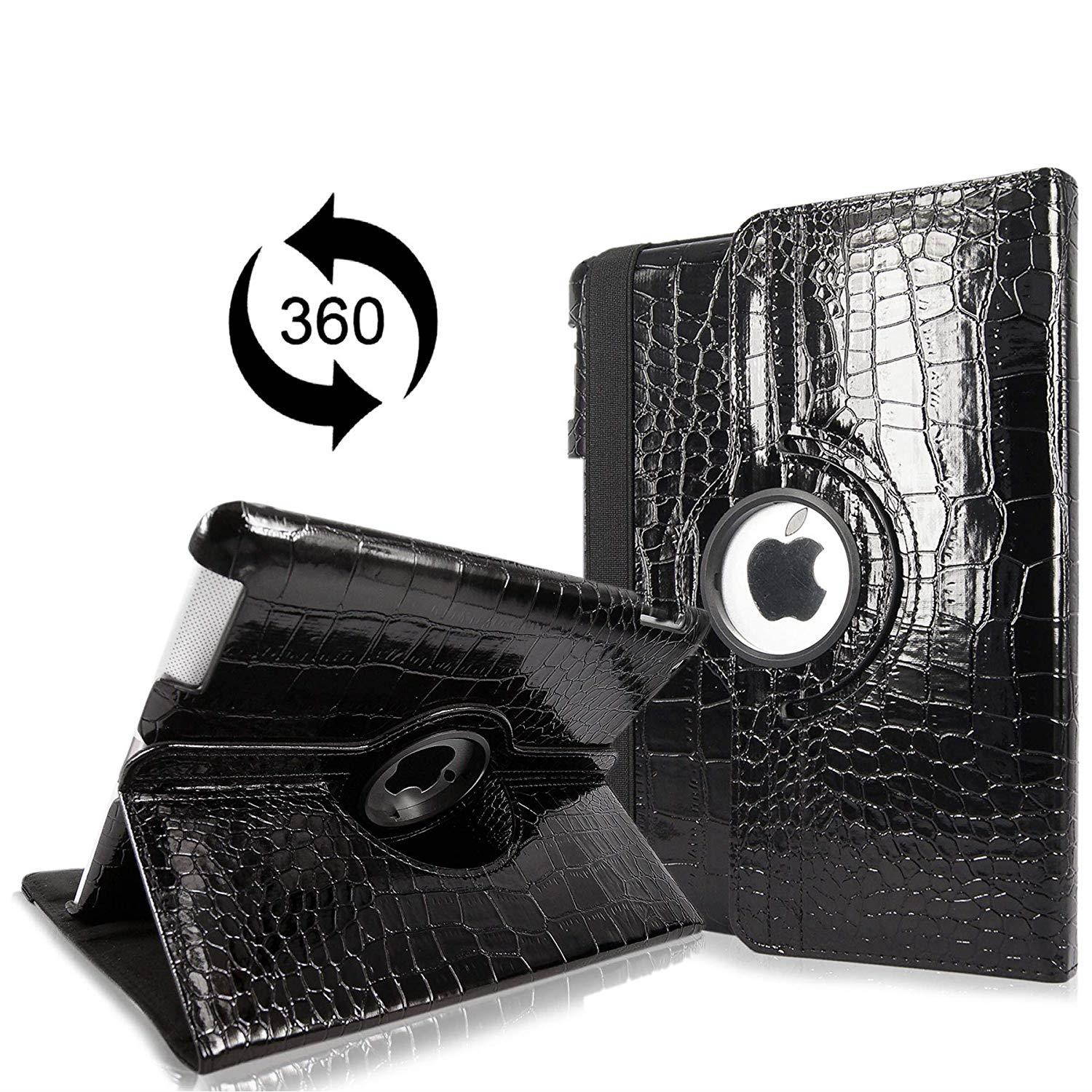 Cellularvilla Apple Ipad2 Ipad3 Ipad4 Gen Genration Black Crocodile 360 Degree Rotating Flip Folio Case Cover with Auto Sleep/wake Feature Stand