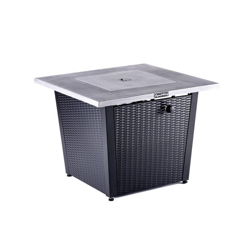 Square Fire Pit With Gray Brushing Table Top and Steel Wicker Base 32" - Legacy Heating