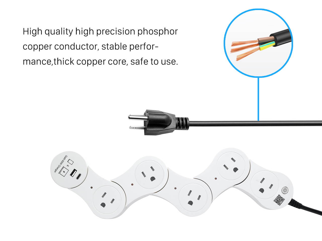 EDO Pivot Power Smart Outlet Smart Power Strip With Five Smart Sockets Work with Amazon Alexa&nbsp;/ Echo/ Dot / Tap, Smart Power Strip No Hub Required,with 65W GaN Charger Fast Charging Module for Macbook