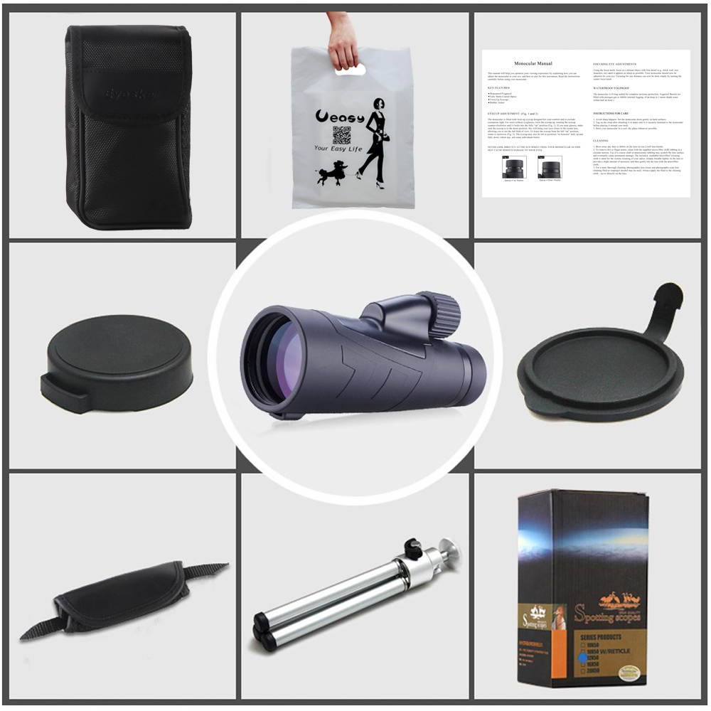 Ueasy Waterproof 12x50 High Powered Monocular Side Hand Strap with Tripod Outdoor Binoculares Sports Telescope monoculars for bird watching mini telescope