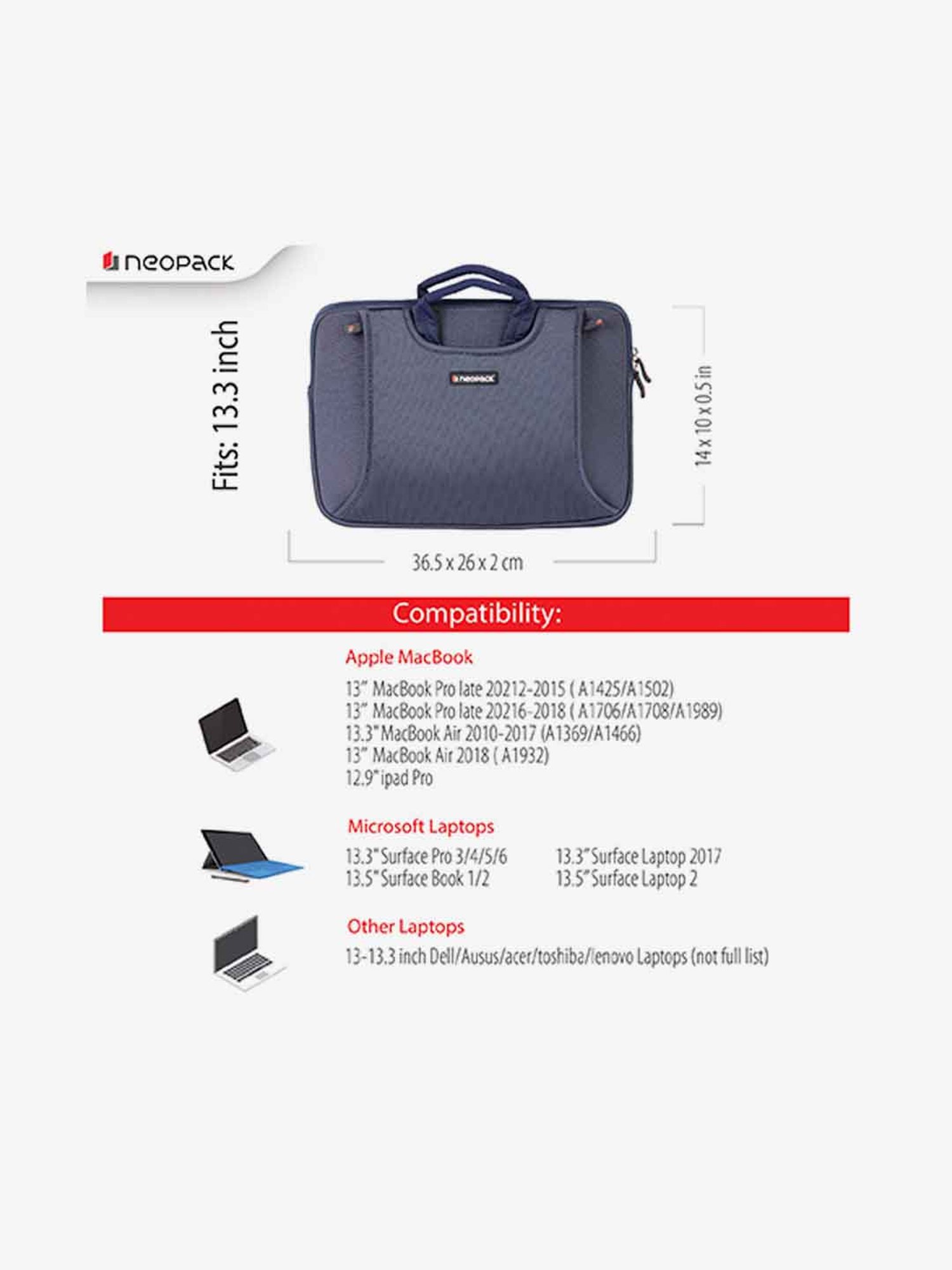 Neopack Handle Sleeve Laptop Bag for all 13.3 Inch Laptops & Macbooks (Navy Blue)