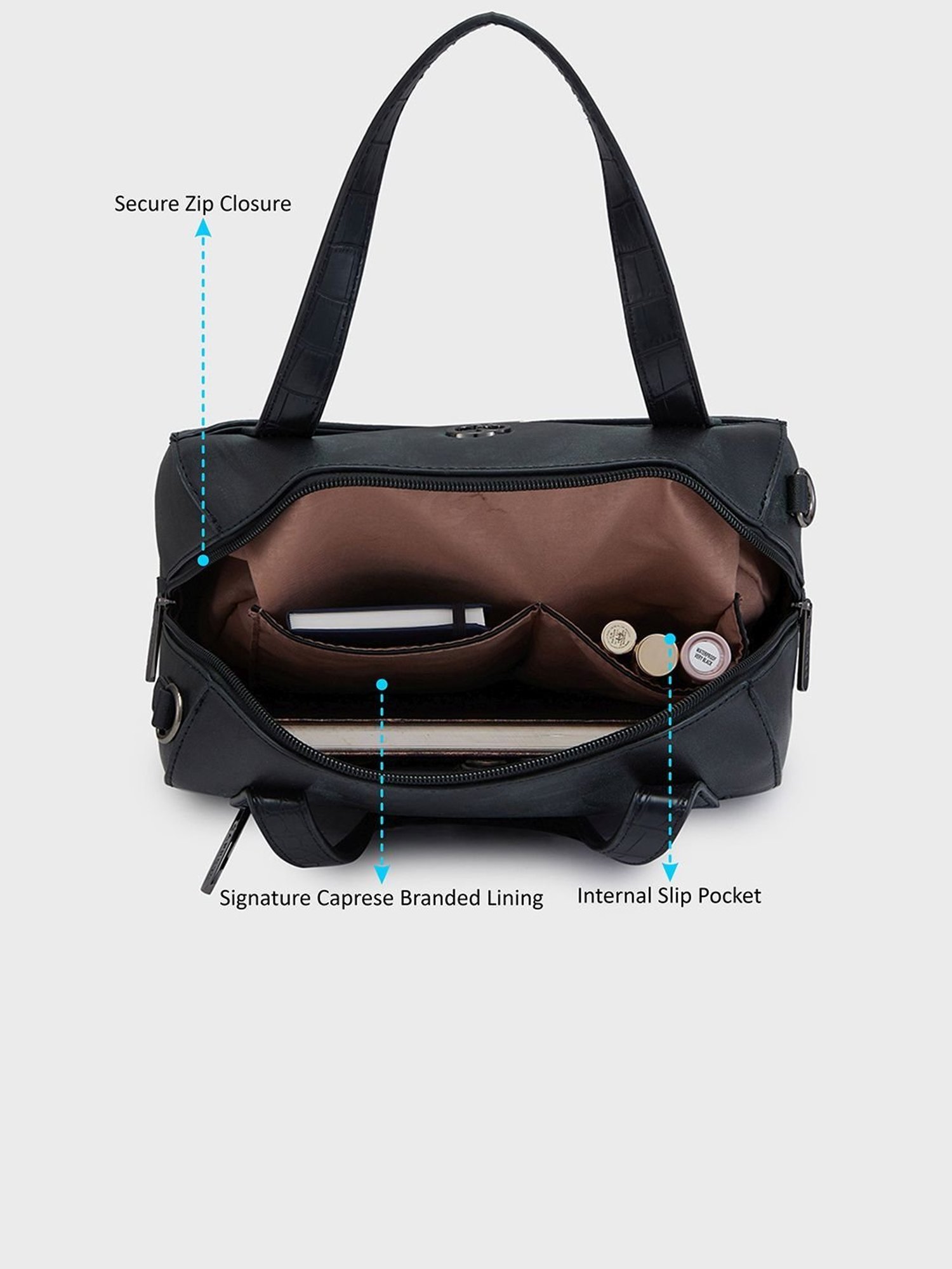 Caprese Cabo Black Faux Leather Textured Handbag