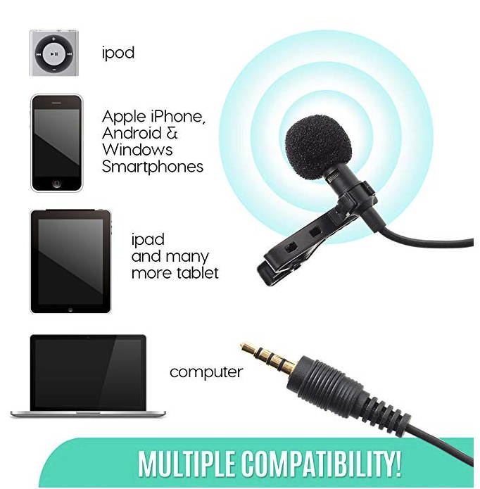 Miracle Sound Ultimate Lavalier Microphone For Bloggers And Vloggers Lapel Mic Clip-on Omnidirectional Condenser for Iphone Ipad Samsung Android Windows Smartphones