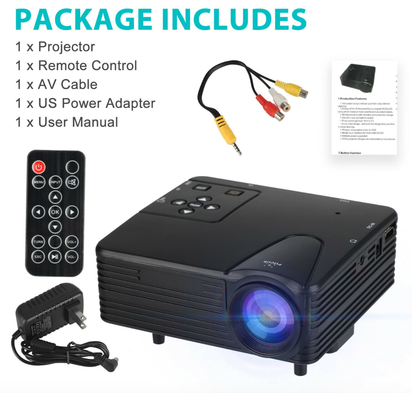 Full HD 1080p LED Portable Projector Video Movie Multimedia Home Theater Cinema