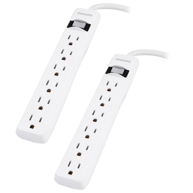 Philips 2pk 6-Outlet Surge Protector with 2' Cord - White