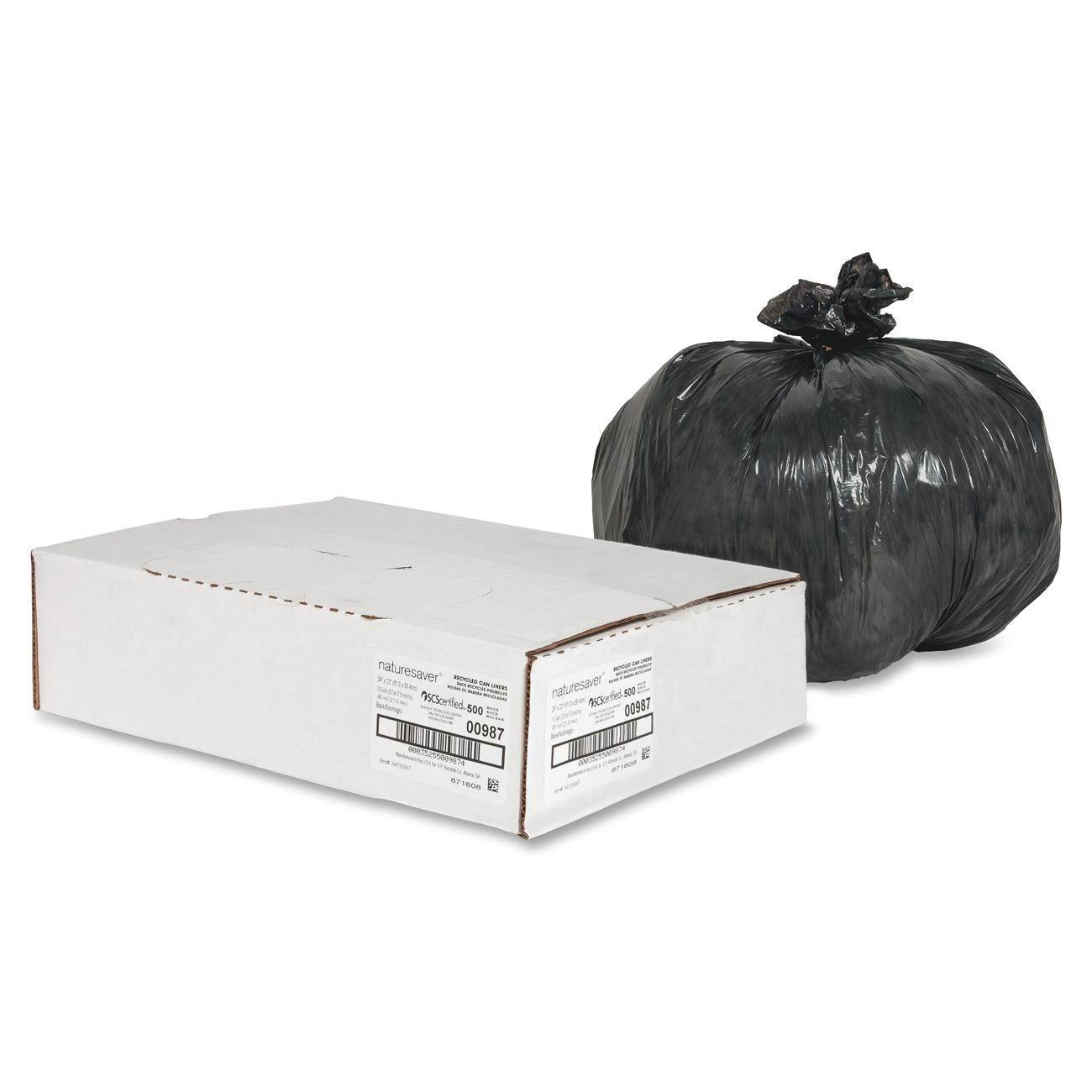 Nature Saver Trash Can Liners Rcycld 7-10 Gal .65mil 24"x23" 500/BX BK 00987