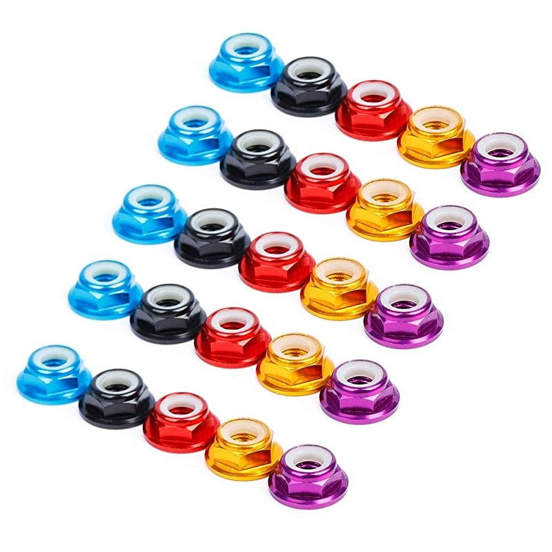 25pcs M5 Lock Nuts CW Flanged Nylon Insert Aluminum Alloy Self-Locking Nuts for RC Drone Quadcopter Motor Prop Adapter FPV Parts (Mix Colors)