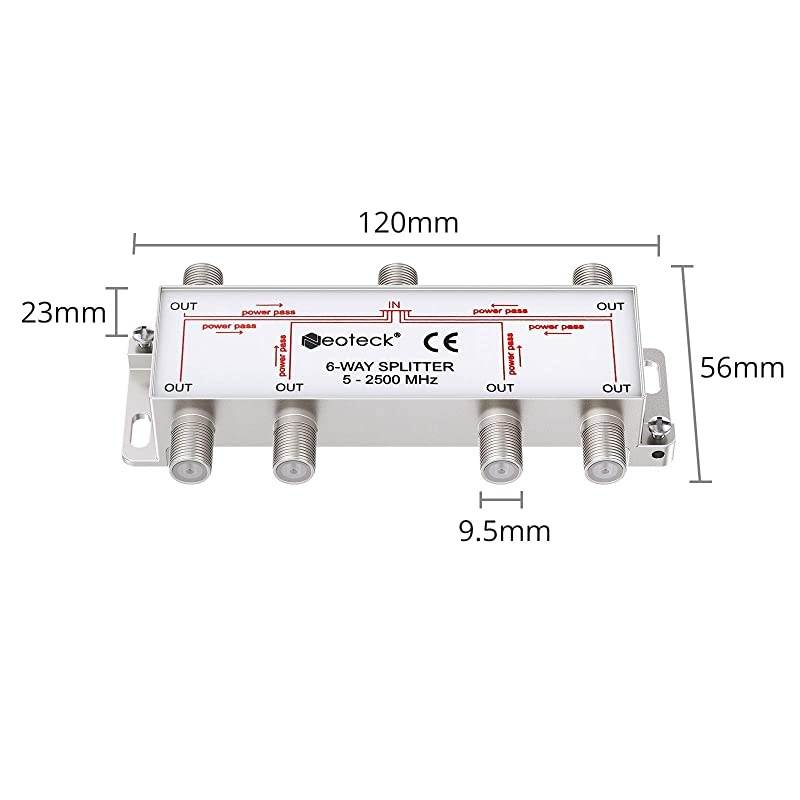 6-Way Coax Cable Splitter MoCA 5-2500MHz, Coaxial Splitter