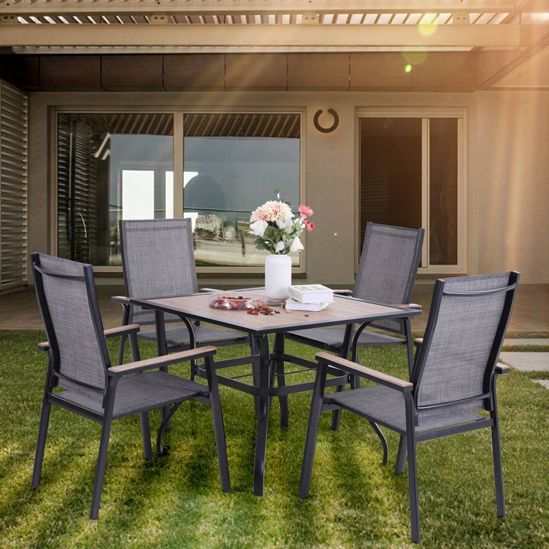 5pc Patio Set with Square Table & Lightweight Aluminum Frame Sling Chairs - Captiva Designs