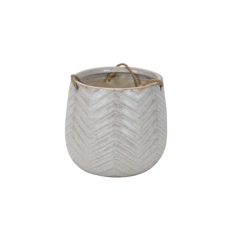 6" Ceramic Chevron Hanging Planter Beige - Sagebrook Home