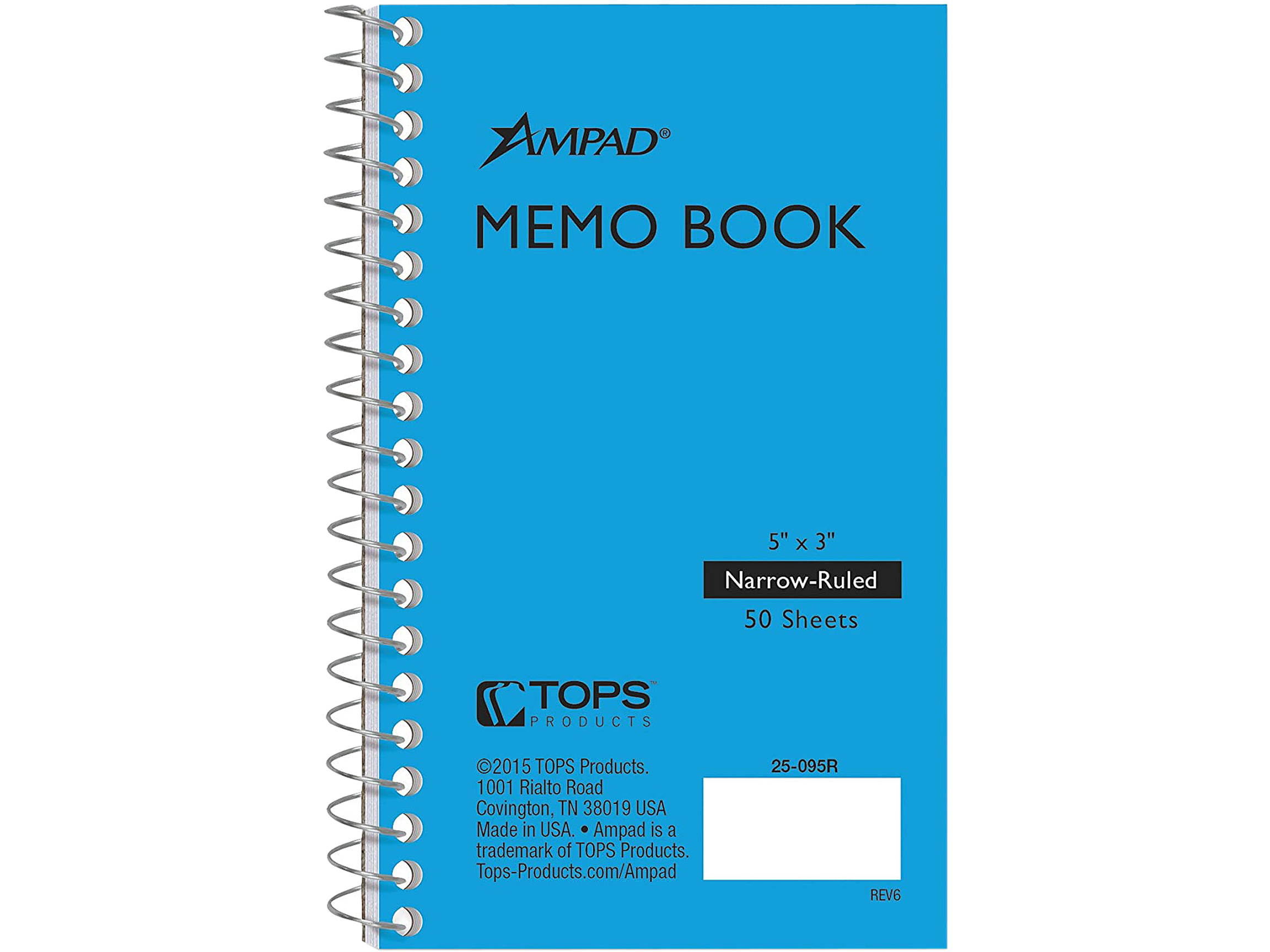 Ampad 25-095R Memo Notebook, 3" x 5", Narrow Ruled, 50 Sheets, Assorted Colors