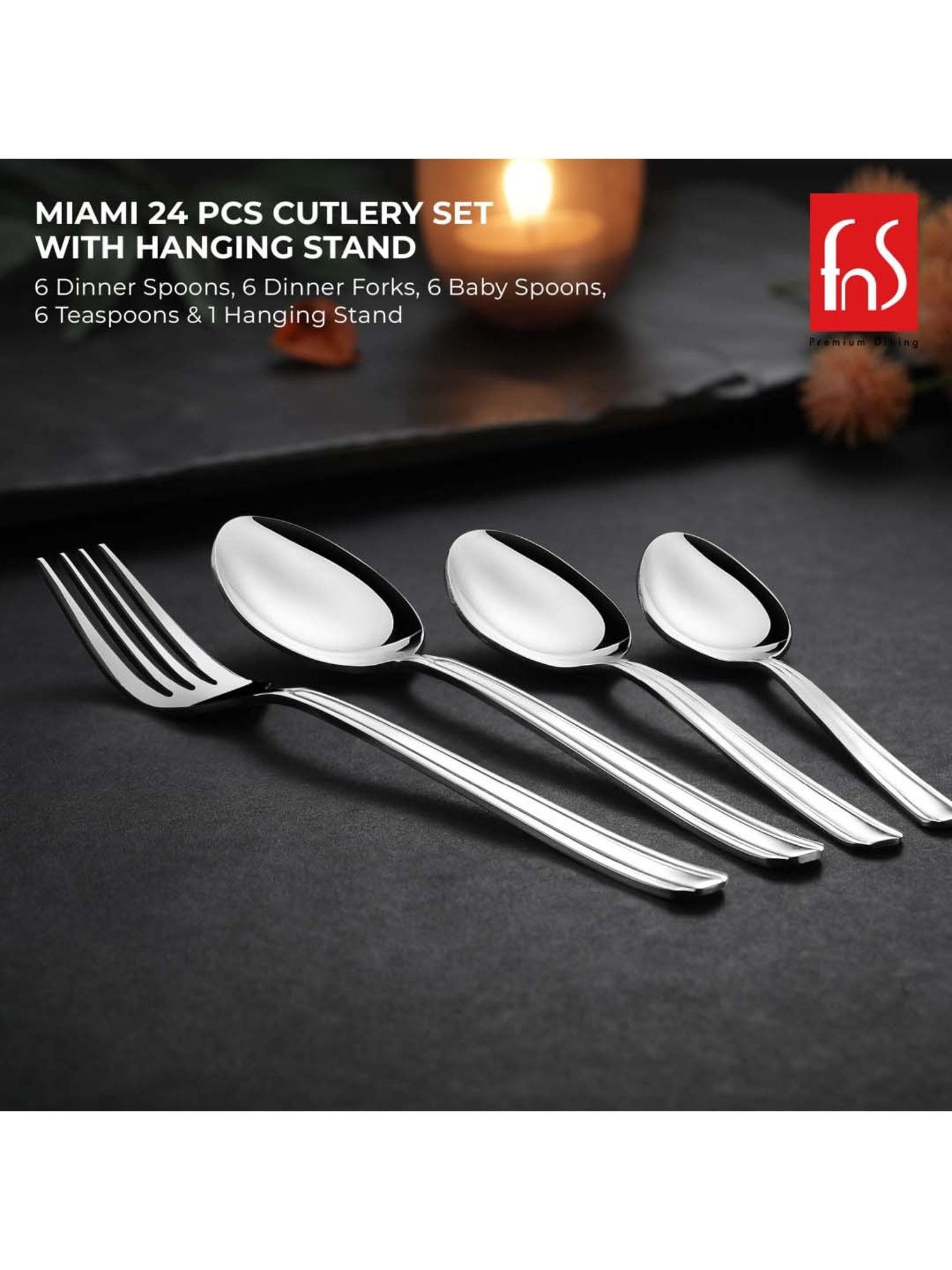 FnS Miami Silver Stainless Steel Cutlery - Set of 24