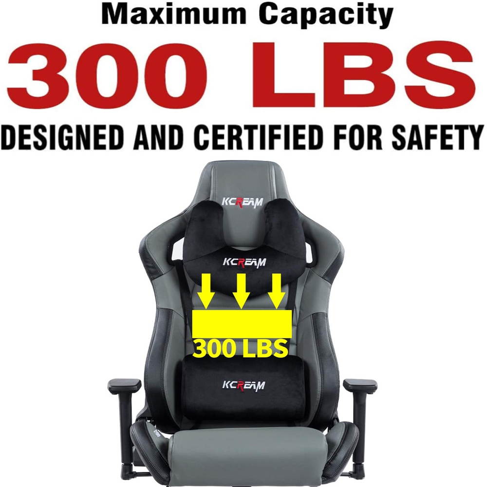 KCREAM PU Big and Tall Ergonomic Gaming Chair, Adjustable High Back Swivel Computer Chair Headrest Lumbar Support 400lbs Reclining Office Desk Chair for Adlut