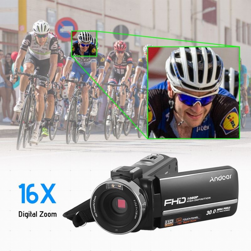 Andoer HDV-301LTRM 1080P FHD Digital Video Camera Camcorder DV Recorder IR Nightshot 30MP 16X Digital Zoom 3.0 Inch LCD Touchscreen with 2pcs Rechargeable Batteries