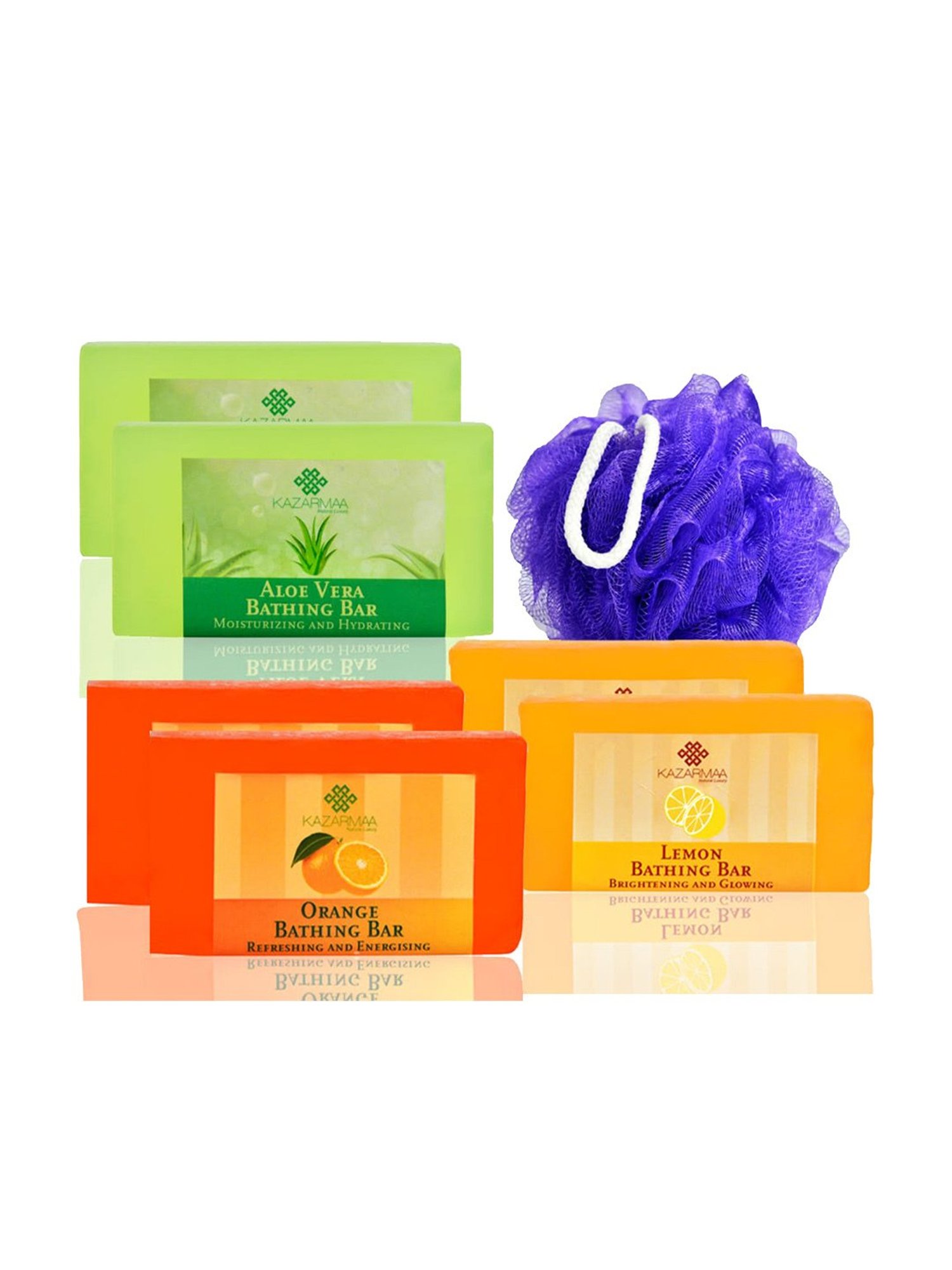 Kazarmaa Lemon, Orange & Aloe Vera Bathing Bar with Big Loofah - Set of 7