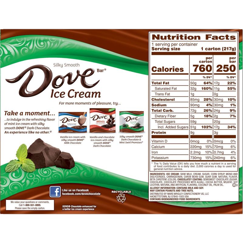 Dove Mint with Dark Chocolate Ice Cream Bars - 3ct