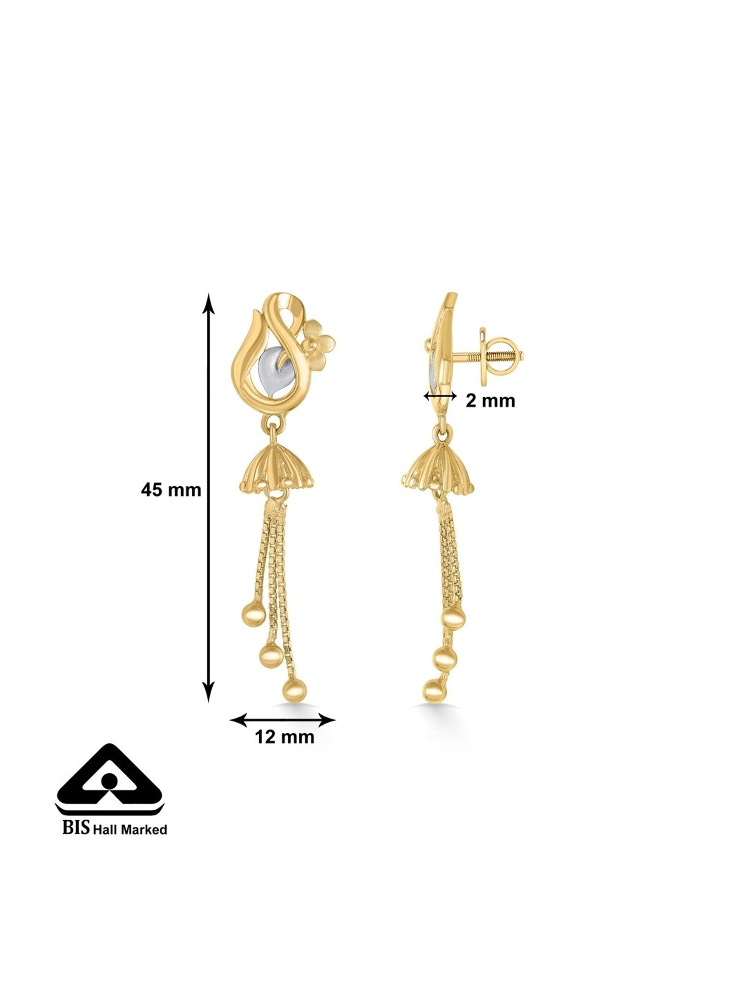 P.N.Gadgil Jewellers 22 Karat (916) BSI Hallmarked Yellow Gold Mystic Dew DanglerEarring For Woman
