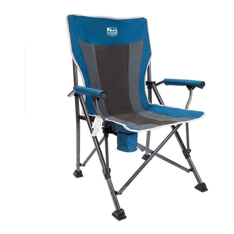 Timber Ridge Indoor Outdoor Portable Lightweight Folding Camping High Back Lounge Chair with Cup Holders and Carry Bags, Blue (2 Pack)