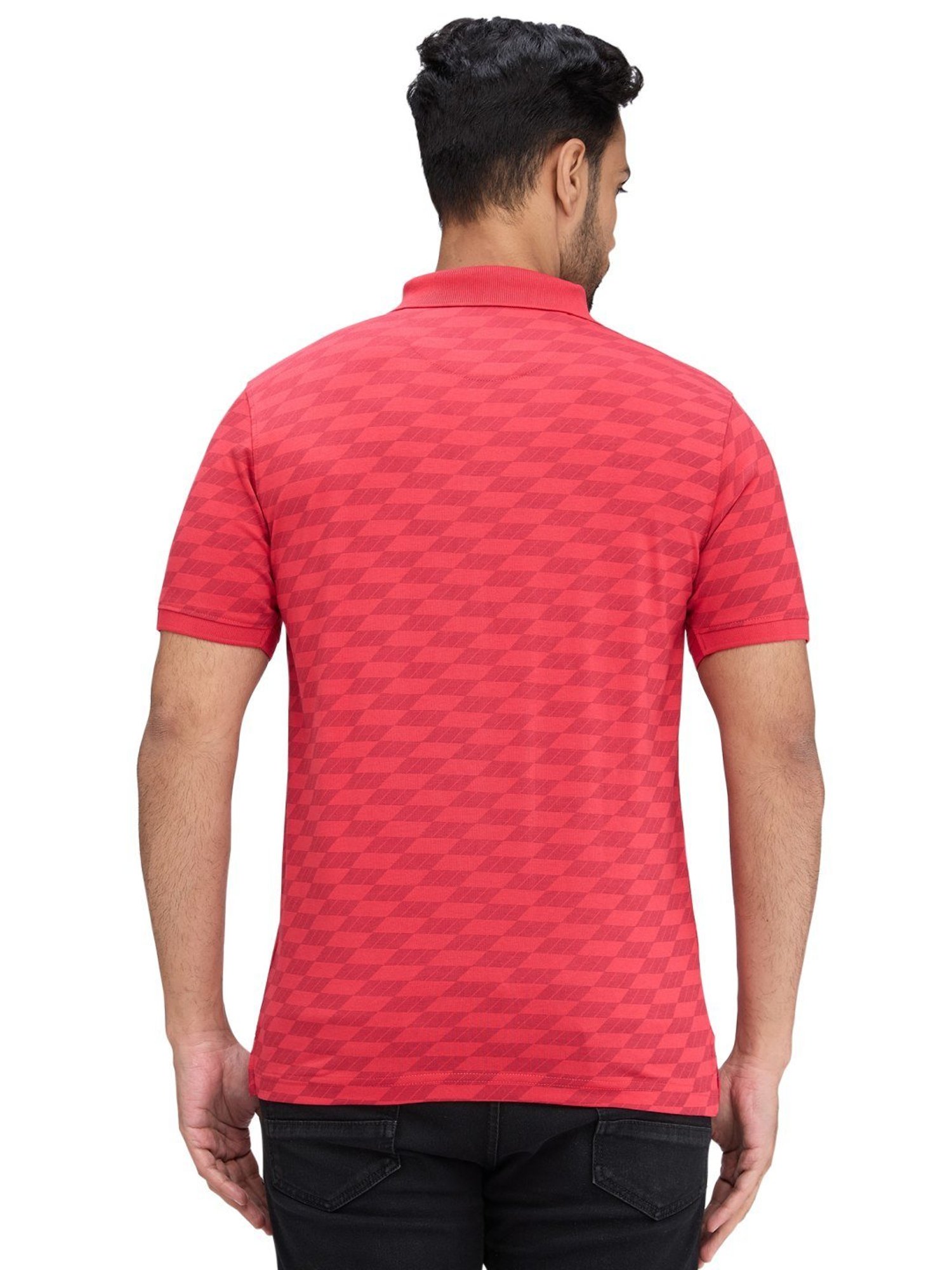 Park Avenue Red Slim Fit Printed Polo T-Shirt