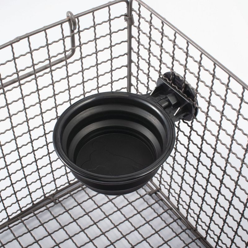 Zodaca Collapsible Dog Crate Bowl, Hanging Silicone Pet Water Food Feeder Cage Coop Cup for Cat Bird, Black