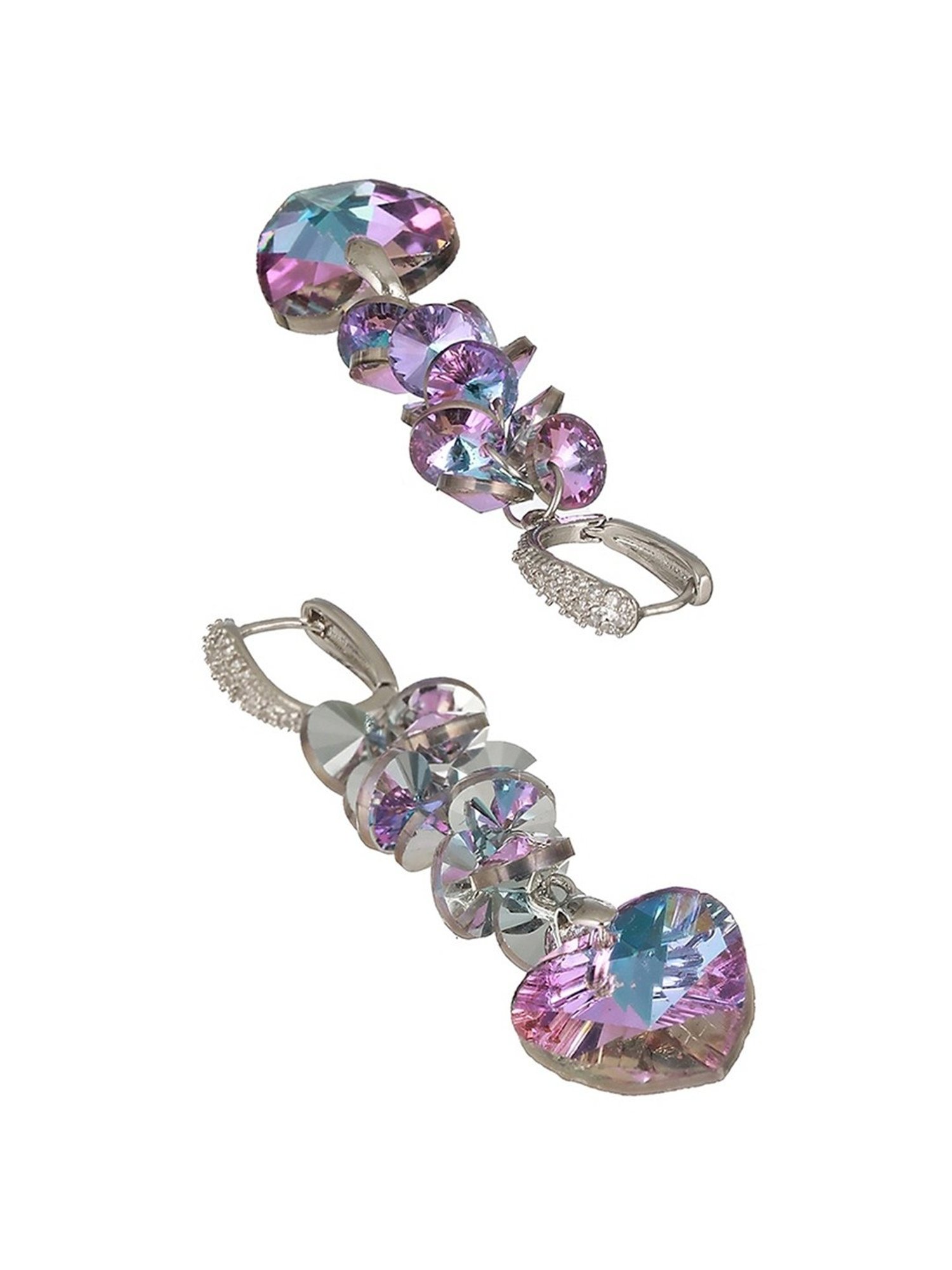 Prita by Priyaasi Purple Heart Studded Long Silver-Plated Dangler Earrings