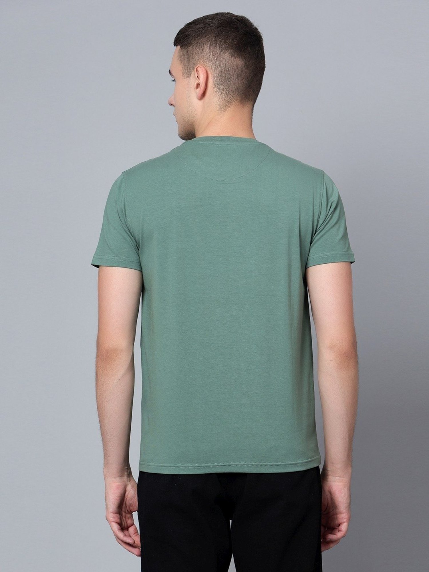 Cantabil Light Green Cotton Regular Fit Printed T-Shirt